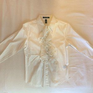 (NWOT) Lauren Ralph Lauren White Button Down Ruffle Shirt